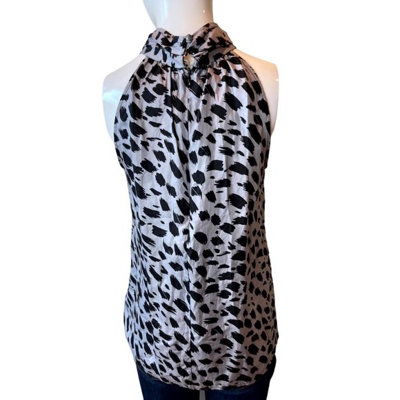 Cynthia Rowley Womens Halter Top Rosette Detail Printed Black White Size Medium - Picture 2 of 5